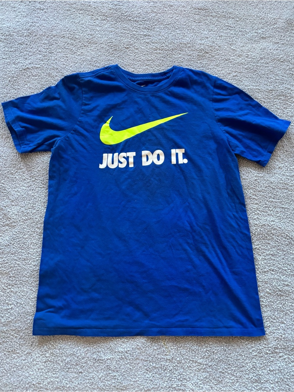 Nike Kids Blue Short Sleeve Tee with Neon Yellow Swoosh